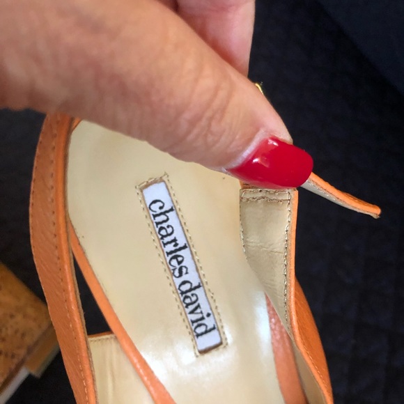 Charles David Orange Peep Toe Cork Heel Wedges - Size 8 - Picture 4 of 8